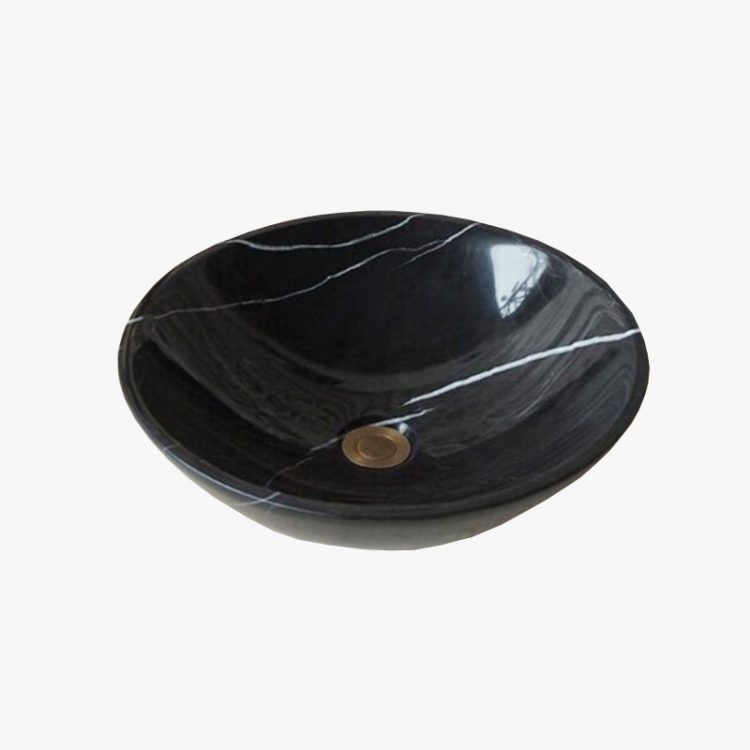 round nero marquina marble sink