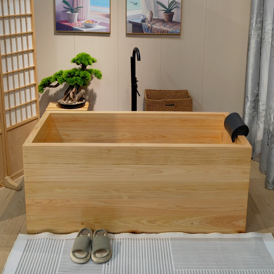 Rectangular Japanese Hinoki Wood Bathtub