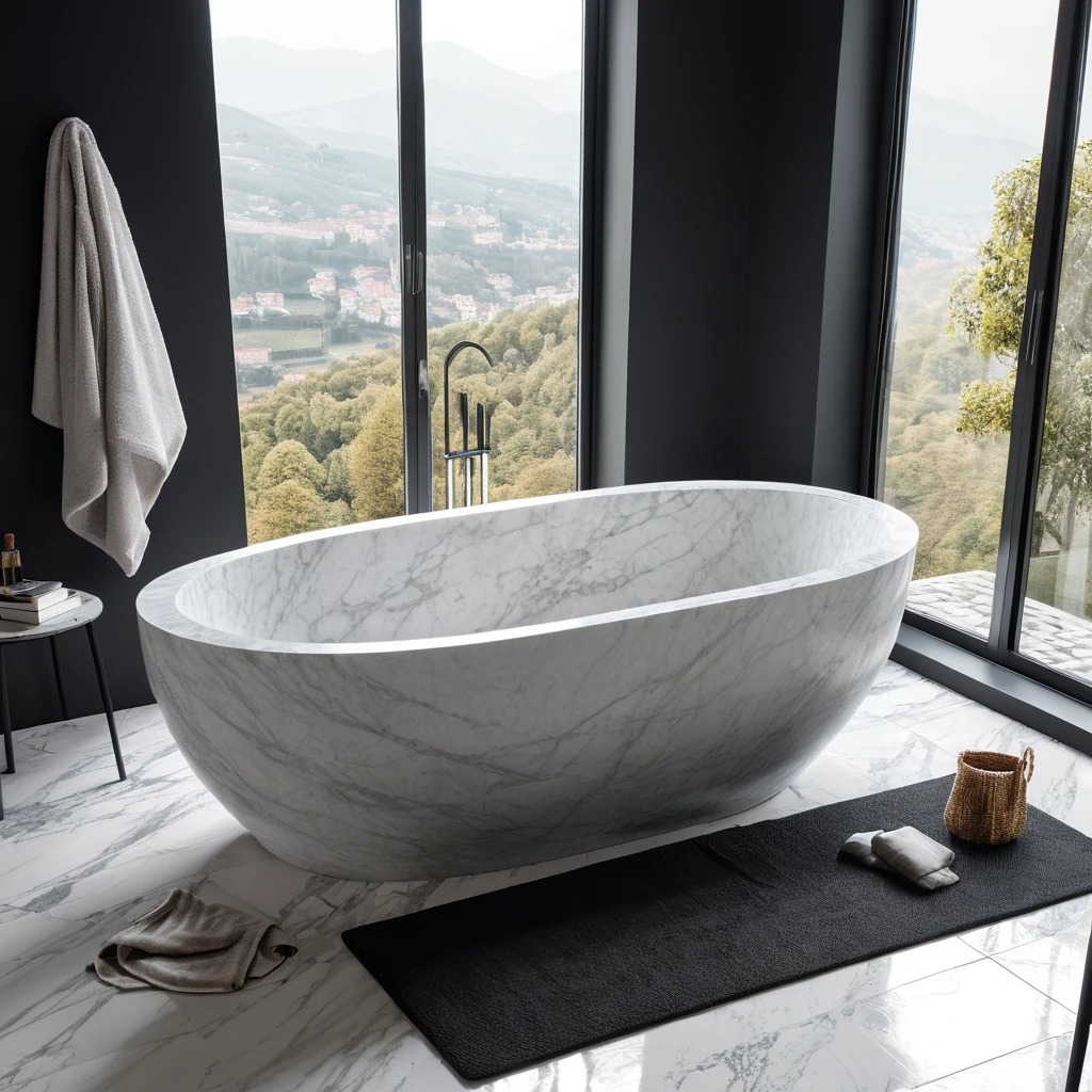 oval bianco carrara marble bathtub