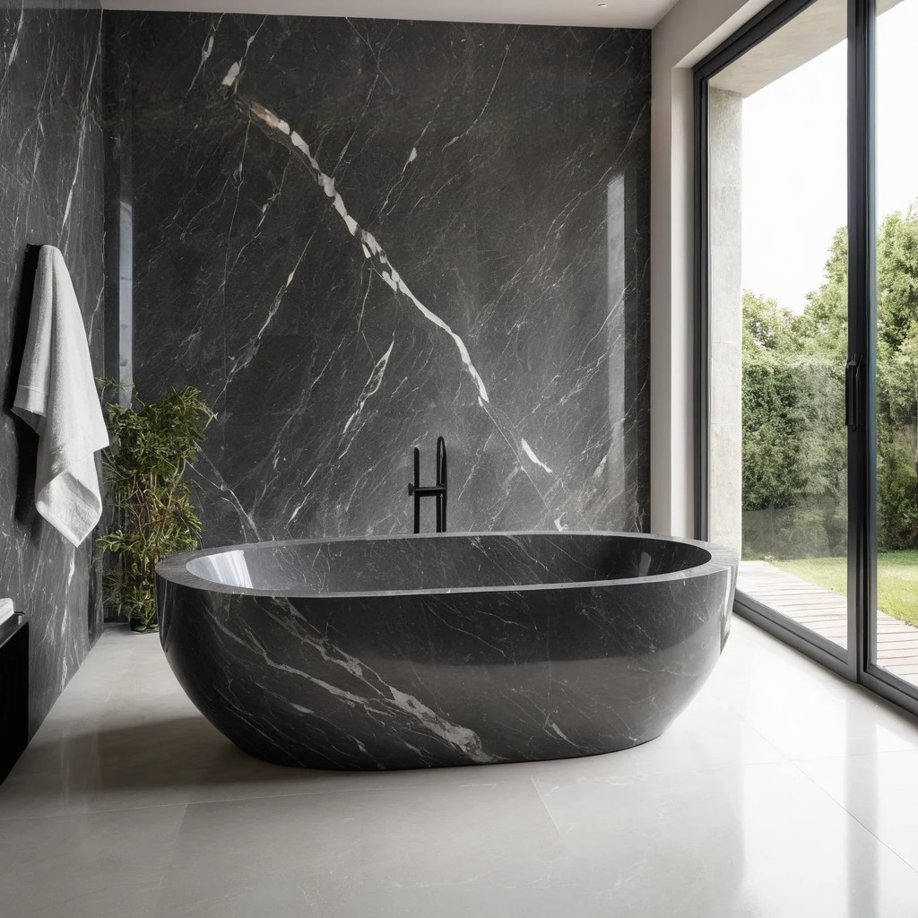 oval grey marble bathtub