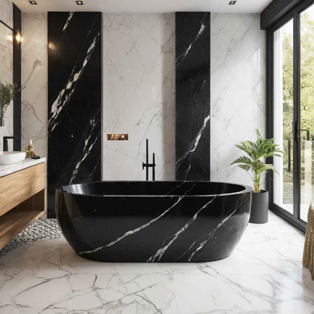 oval nero marquina marble bathtub